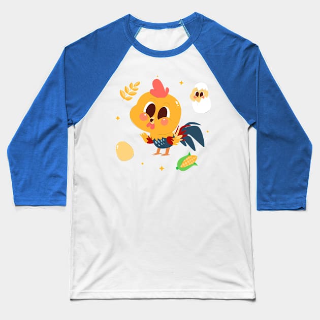 Rooster Hand Drawn Cartoon Baseball T-Shirt by Mako Design 